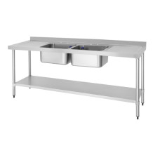 Vogue RVS spoeltafel dubbele spoelbak afdruiprek links en rechts 210x60cm RVS Spoeltafel 