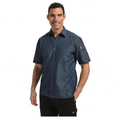 Chef Works Detroit unisex denim shirt korte mouw blauw XL